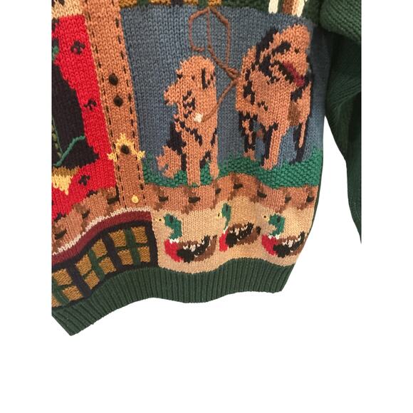 Vintage P'Galli Womens Embroidered Sweater Hunting Dogs Deer Duck Country Chic - Picture 8 of 9